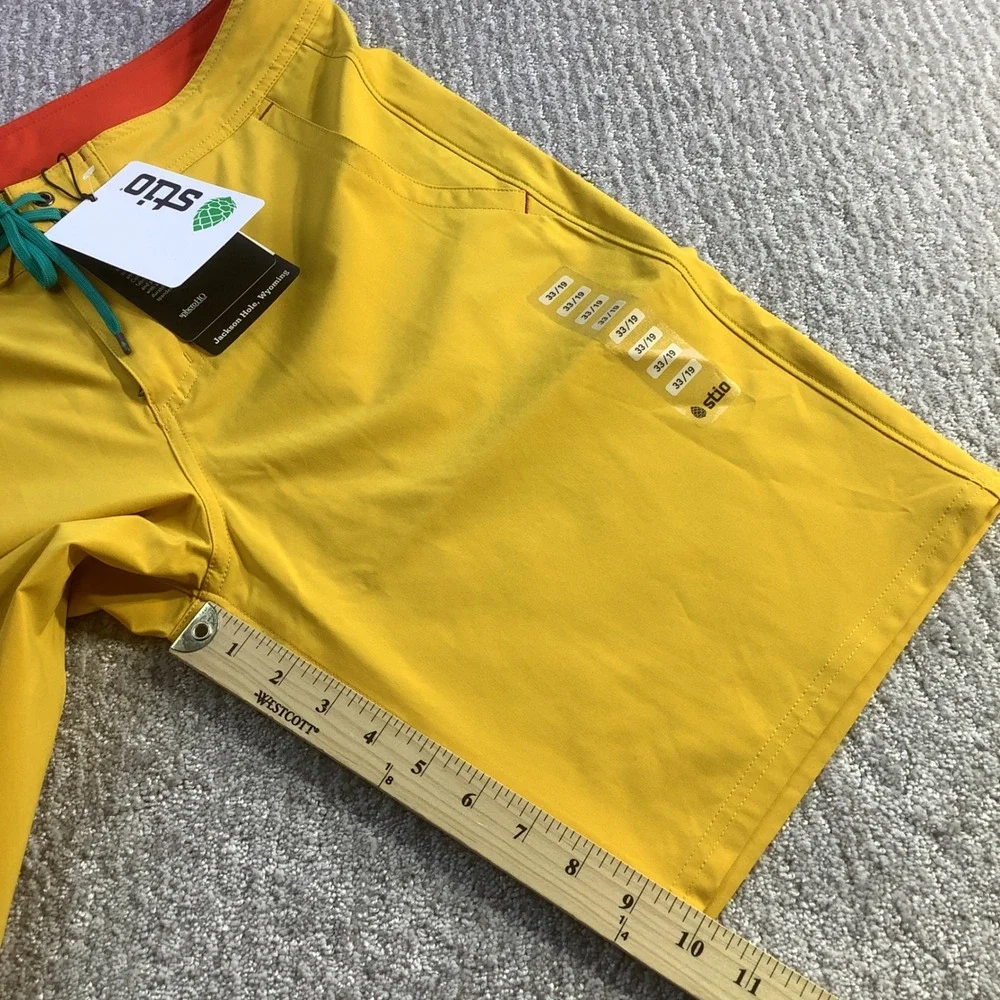 Stio Mens CFS Board Shorts Quick Dry Swim Trunks Yellow Size 33 NWT